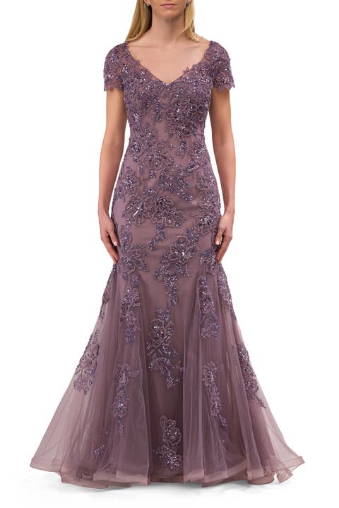Trumpet Mother of the Bride Dress with Beaded Lace Applique