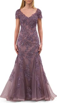 La Femme Trumpet Mother of the Bride Dress with Beaded Lace Applique