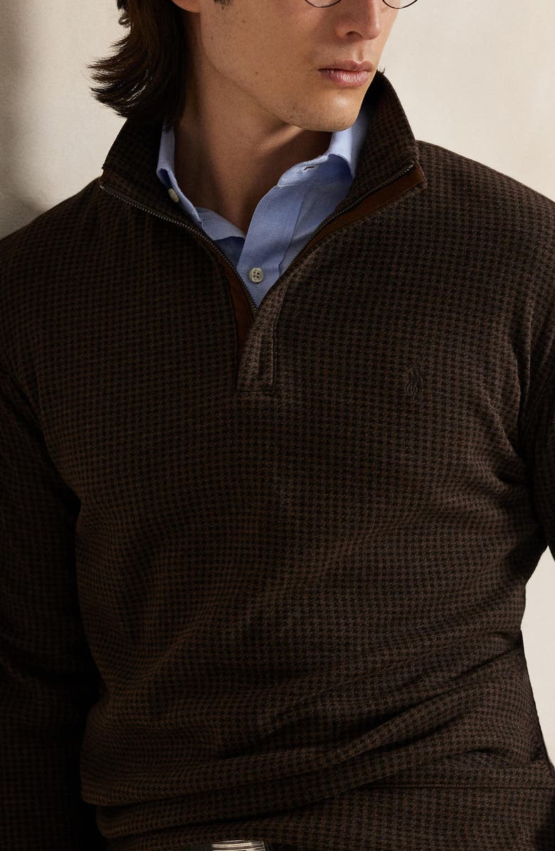Polo Ralph Lauren Houndstooth Luxury Cotton Blend Quarter Zip Pullover, Alternate, color, Alpine Brown Dogtooth