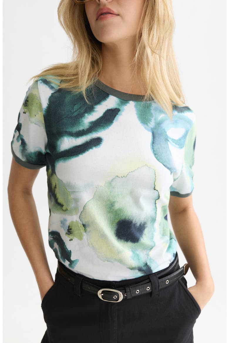 Watercolour Flower T-shirt, Alternate, color, WATERCOLOURFLOWER BALSAM GREEN