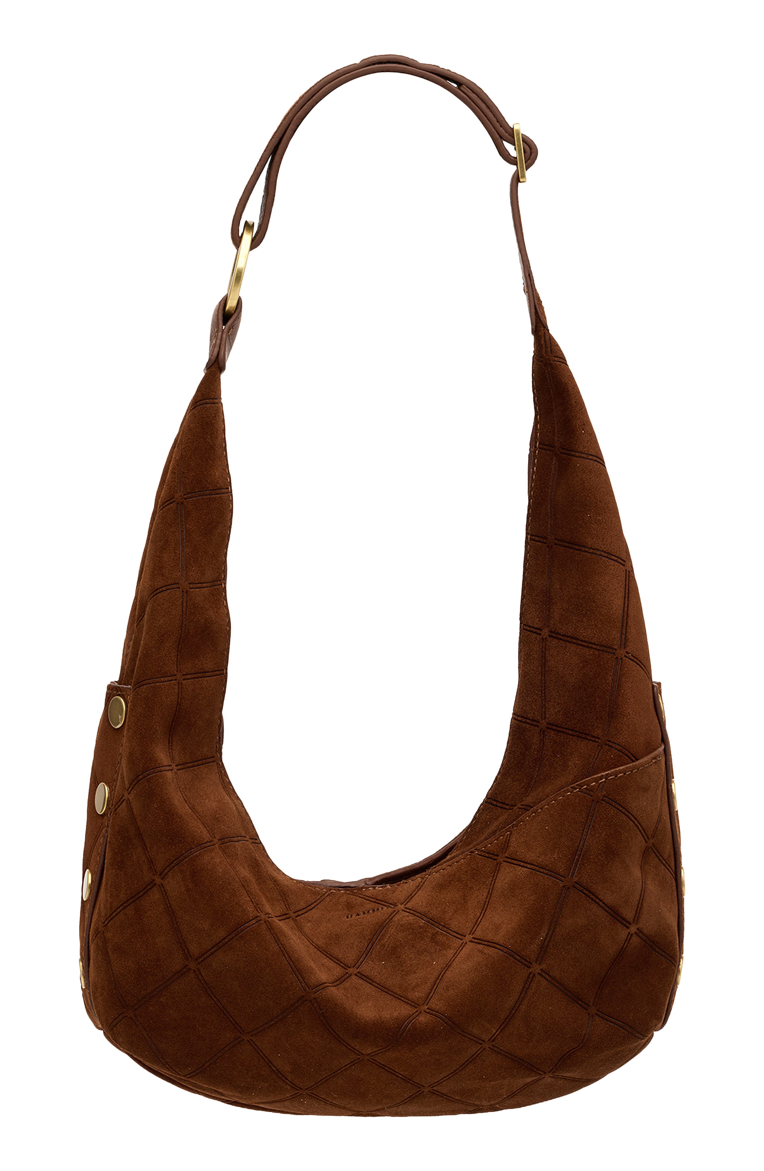 HAMMITT Tom Zip Medium Hobo Bag, Alternate, color, Chocolate Diamond Suede/Gold