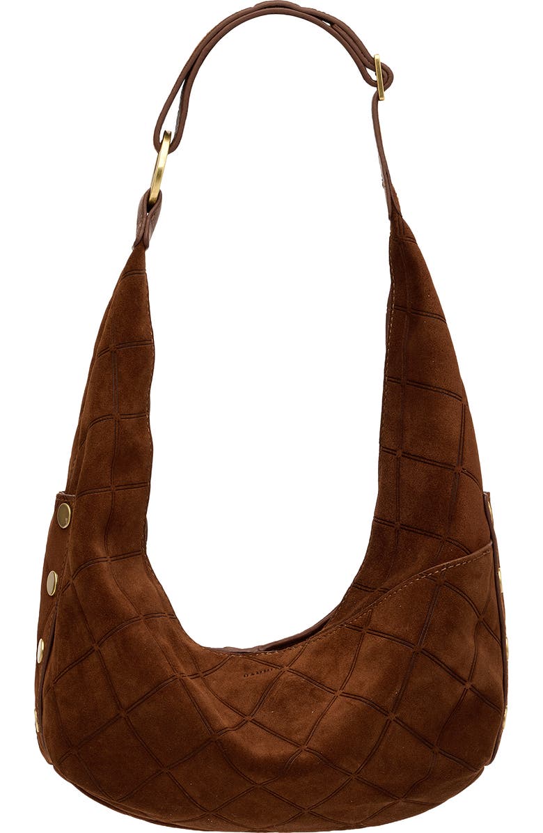 HAMMITT Tom Zip Medium Hobo Bag, Alternate, color, Chocolate Diamond Suede/Gold