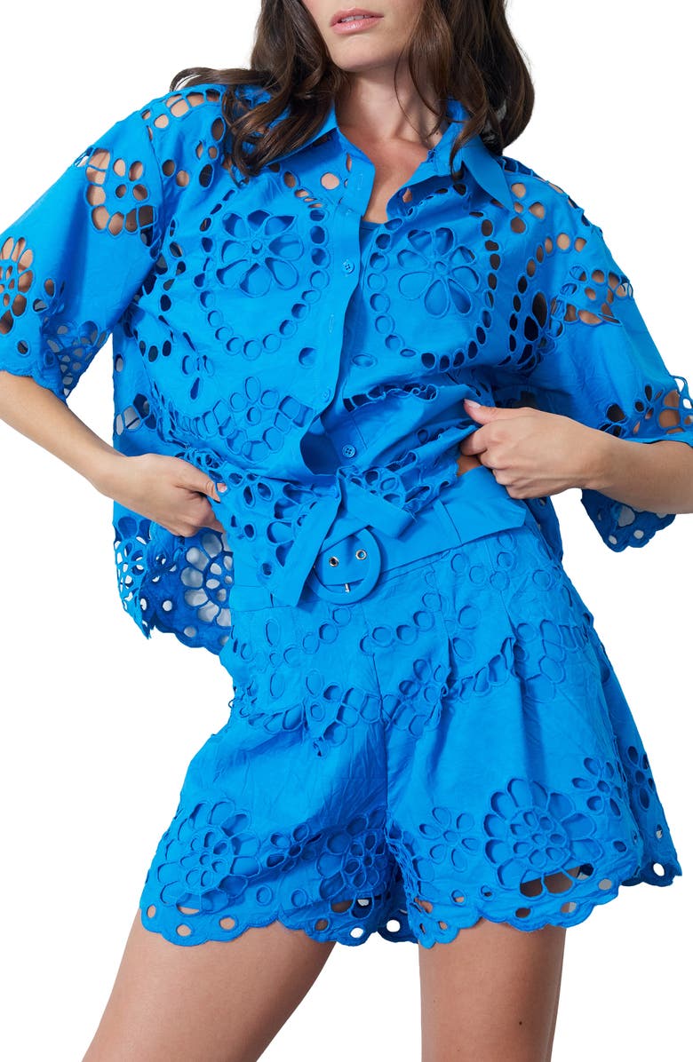 CIEBON Maiea Cotton Eyelet Button-Up Shirt, Alternate, color, Blue