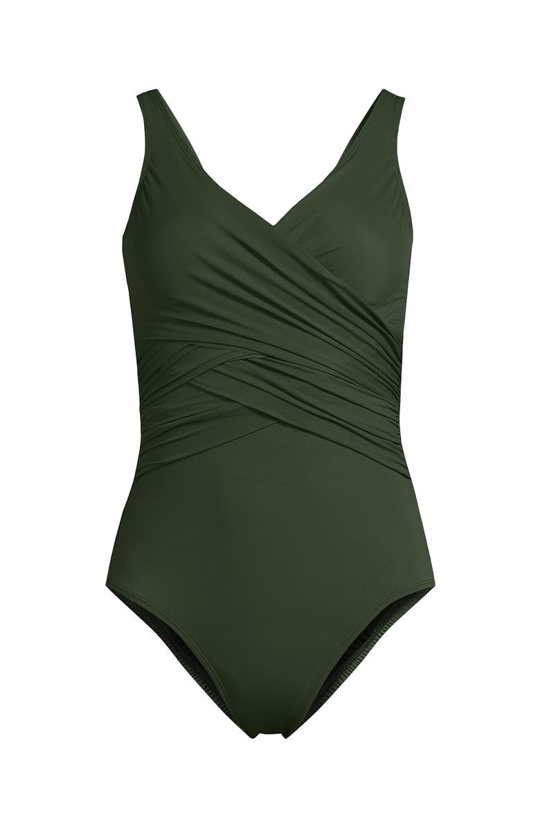 Lands' End SlenderSuit Wrap One Piece Swimsuit, Alternate, color, 