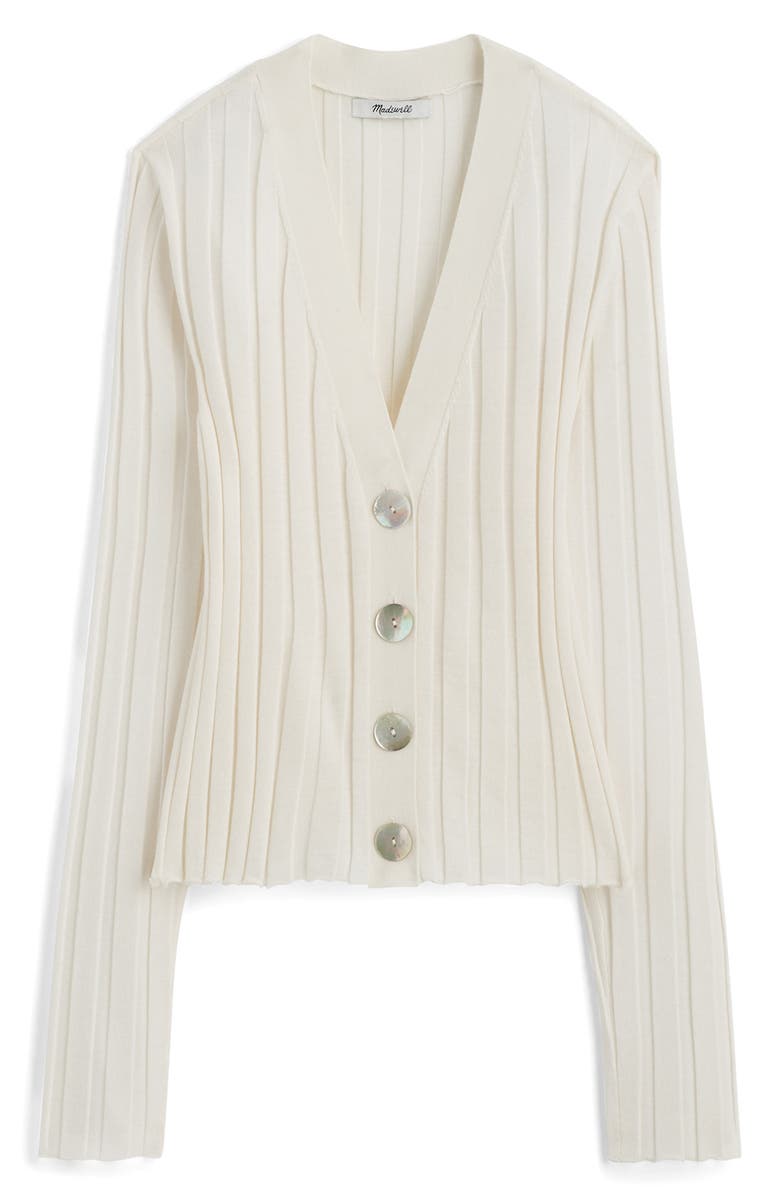 Madewell Rib V-Neck Merino Wool & Silk Cardigan, Alternate, color, 