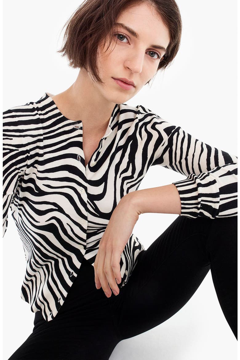 Jackie Zebra Print Cardigan, Alternate, color, BLACK CHAMPAGNE