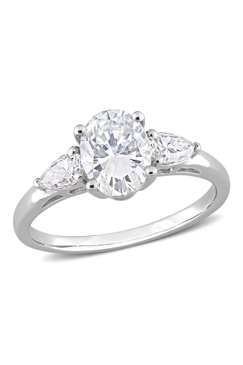 Moissanite Oval Pear 3-Stone Ring, Main, color, Sterling Silver