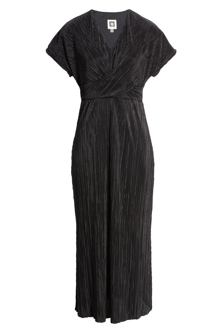 Twist Front Plissé Pleated Midi Dress, Alternate, color, ANNE BLACK