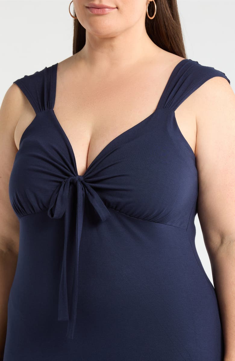 Loveappella Tie Front Jersey Maxi Dress, Alternate, color, Navy