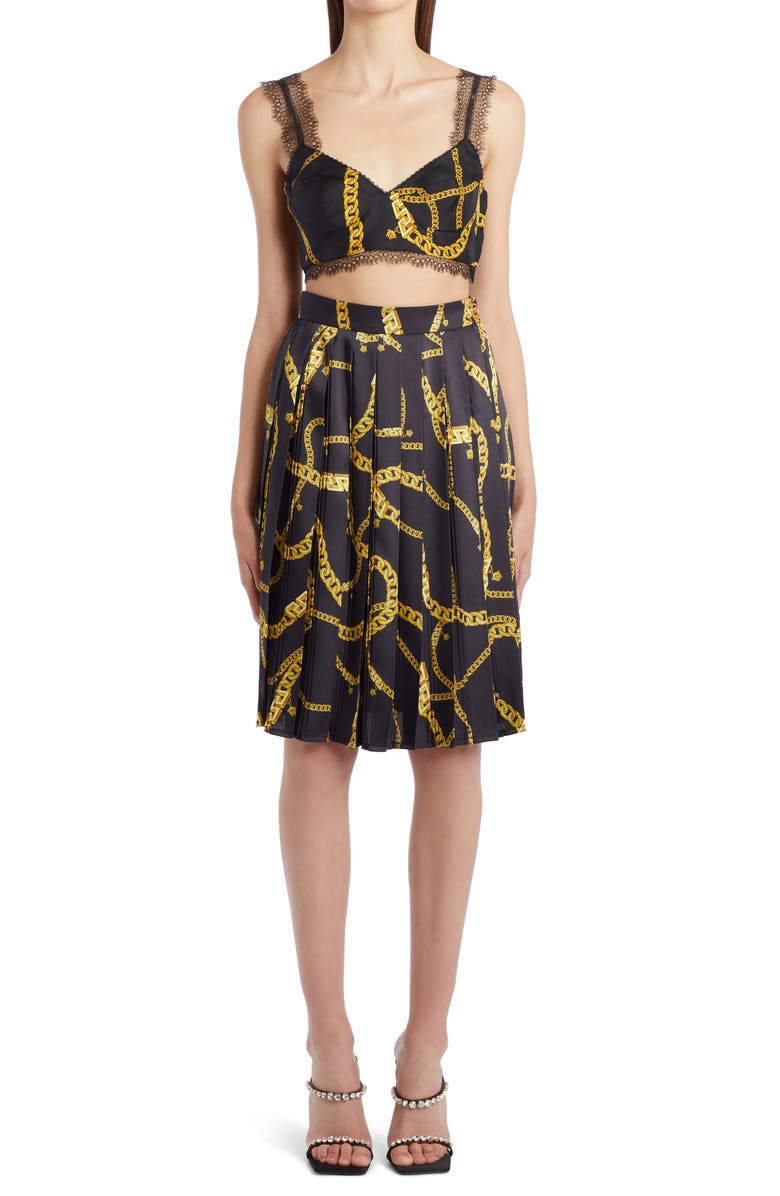 Versace Chain Print Crop Silk Bustier Top, Alternate, color,