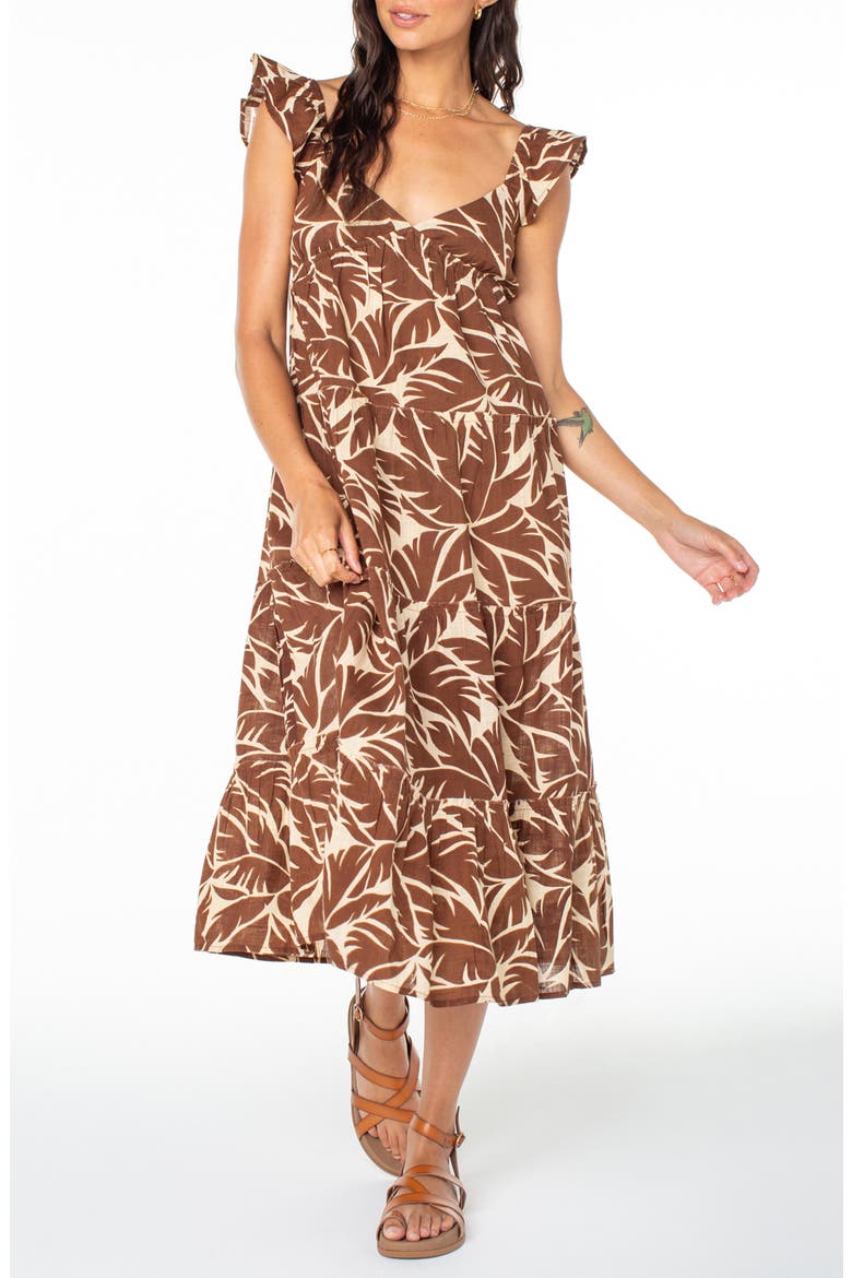 Palmy Days Tiered Cotton Midi Dress, Main, color, PARCHMENT