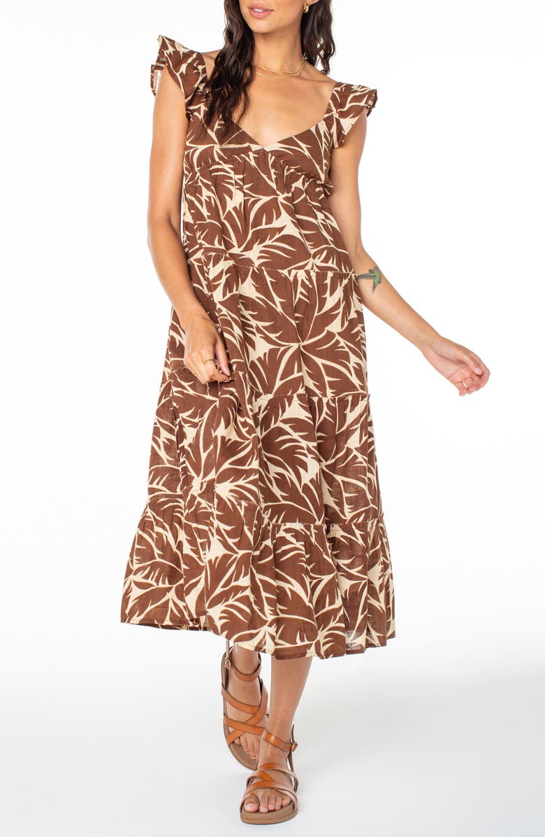 Roxy Palmy Days Tiered Cotton Midi Dress, Main, color, Parchment