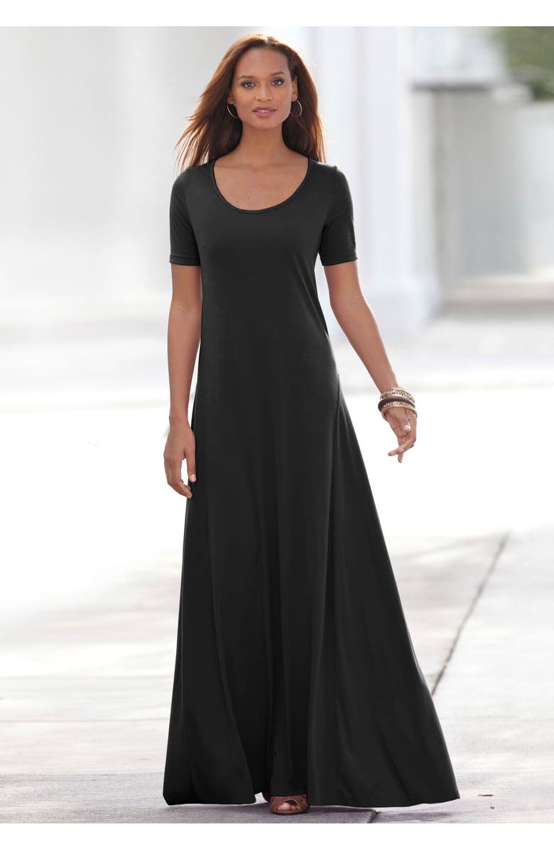 Jessica London Stretch Cotton T-Shirt Maxi Dress, Alternate, color, Black