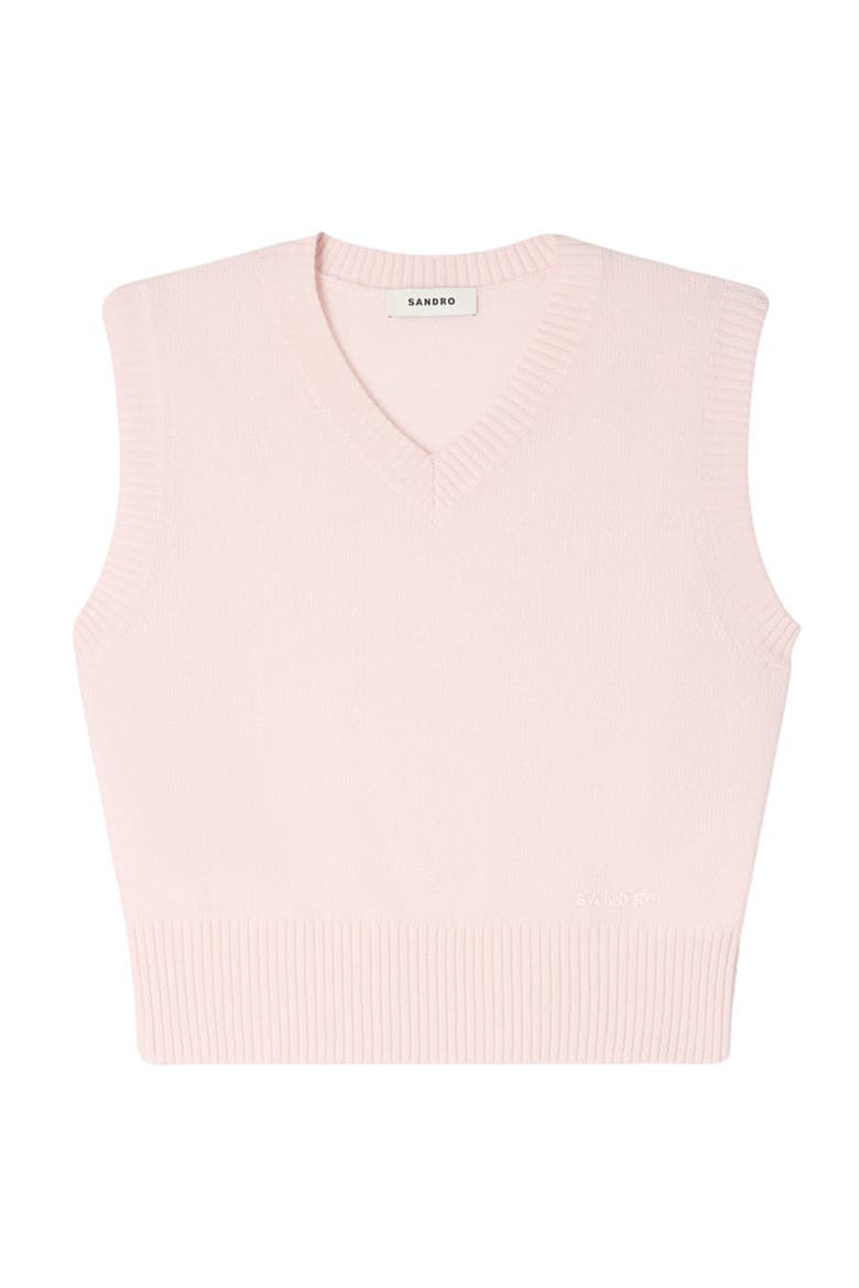 Embroidered short wool cashmere vest, Alternate, color, Light pink