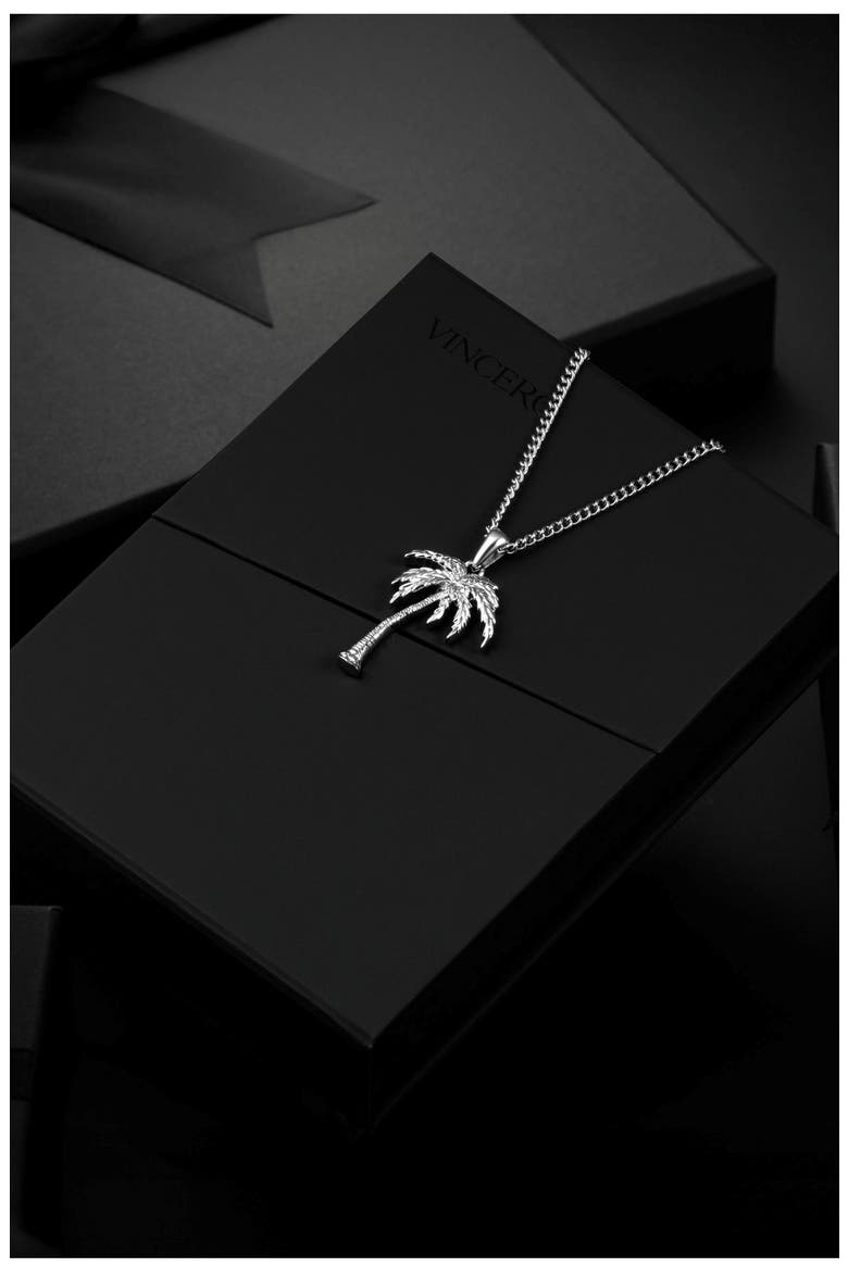 Palm Tree Pendant Necklace, Alternate, color, SILVER