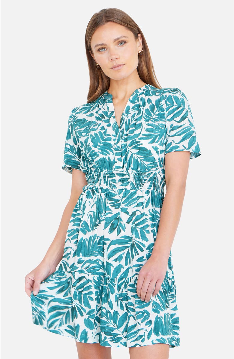 Yumi Leaf Print Mini Dress, Alternate, color, Green