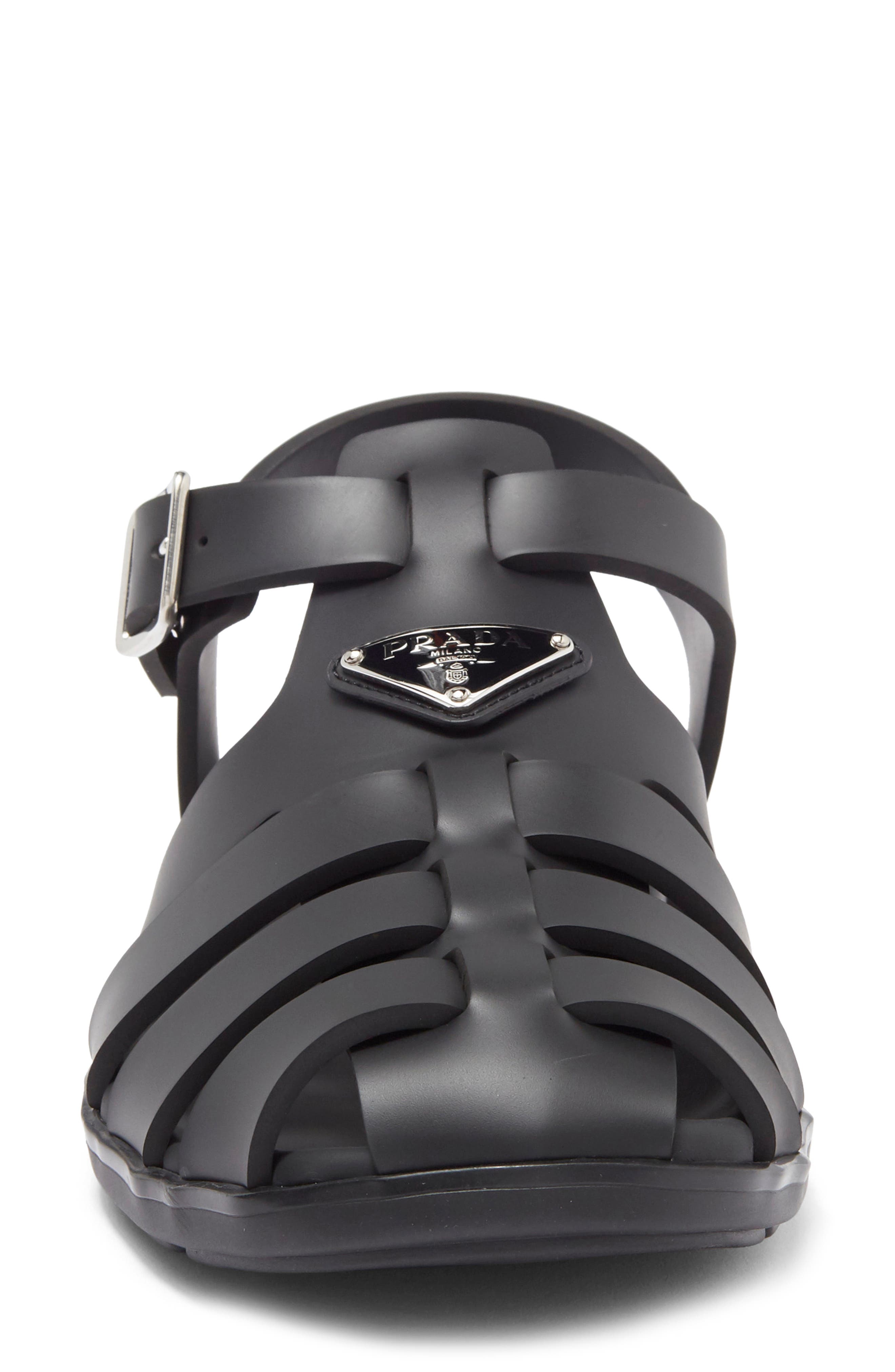 Prada Rubber Fisherman Sandal, Alternate, color, Nero