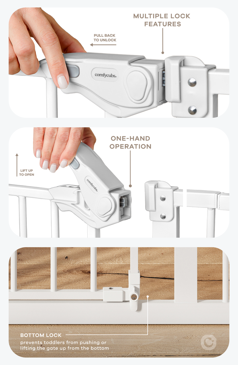 Comfy Cubs Baby Safety Gate with 3 Extensions, Alternate, color, White