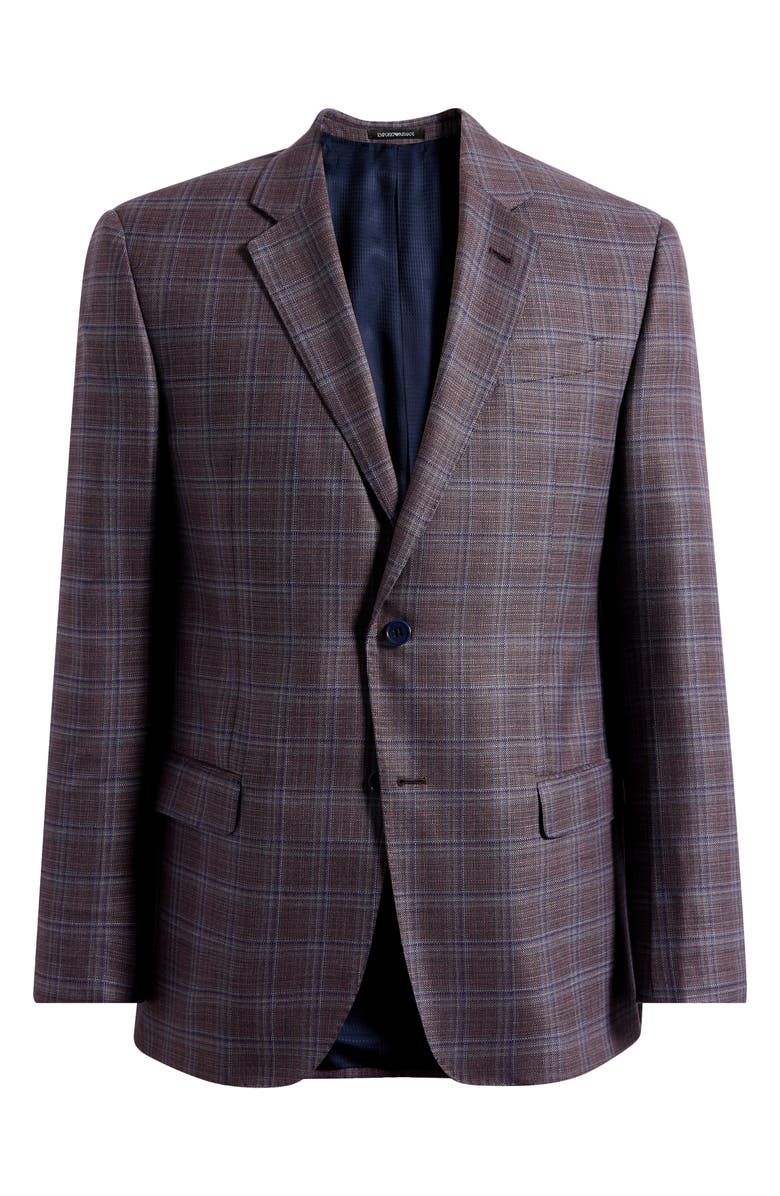 Emporio Armani Plaid Virgin Wool Sport Coat, Main, color, Plum