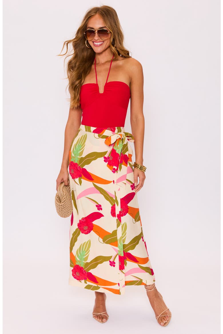 Riviera Printed Faux Wrap Skirt, Alternate, color, CREAM RED