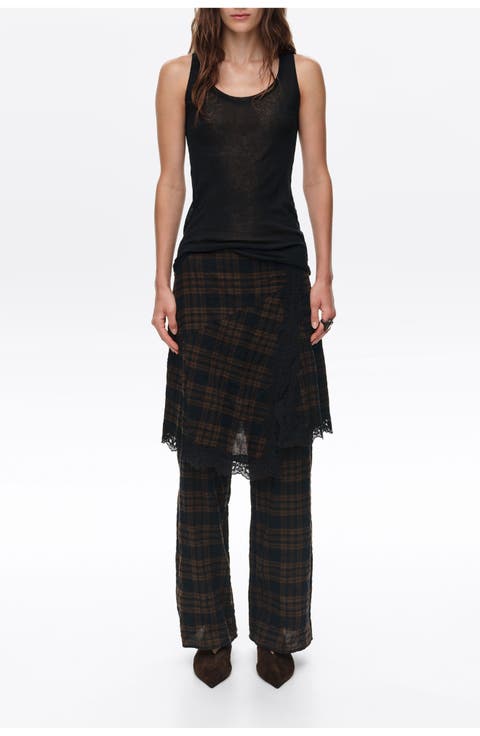 Checked Skort with Lace Details