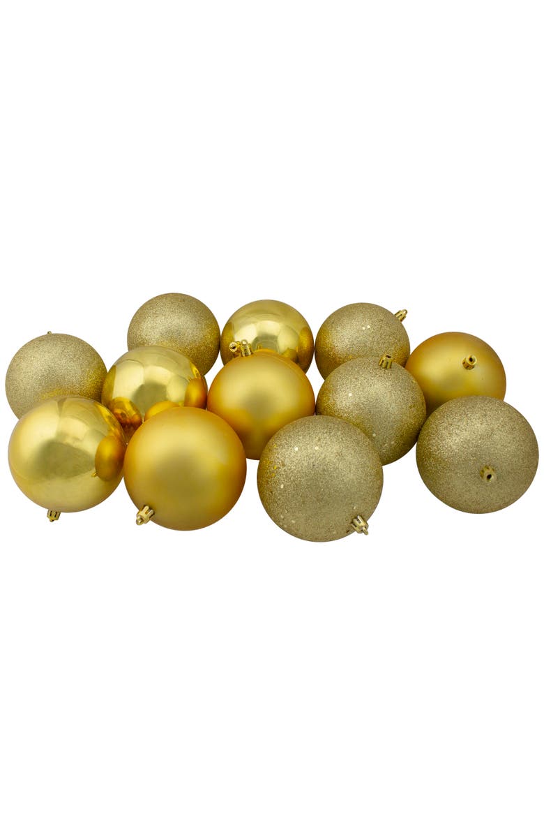 Northlight 12ct Gold Shatterproof 4-Finish Christmas Ball Ornaments 4", Main, color, Gold
