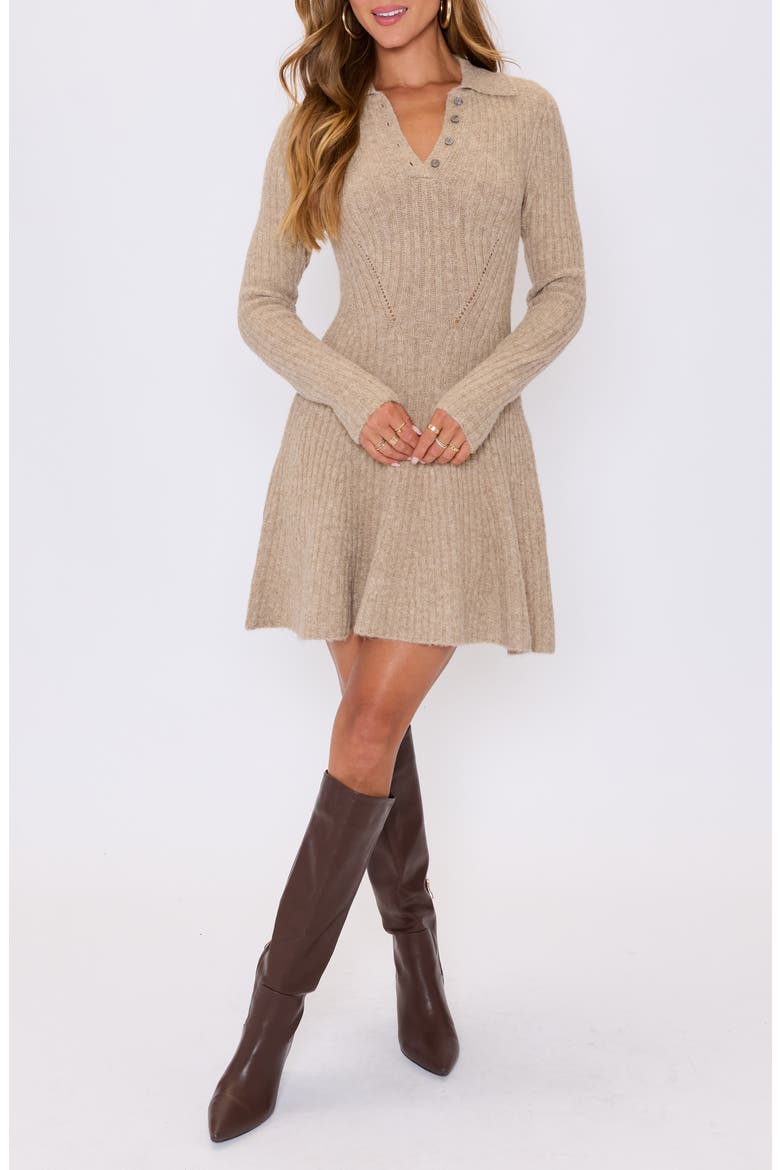 Ember Long Sleeve Fit & Flare Sweater Minidress, Alternate, color, CAMEL