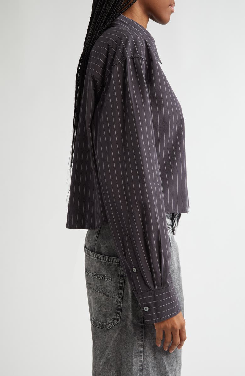 Acne Studios Satai Stripe Crop Organic Cotton Poplin Button-Up Shirt, Alternate, color, Black/ White J83