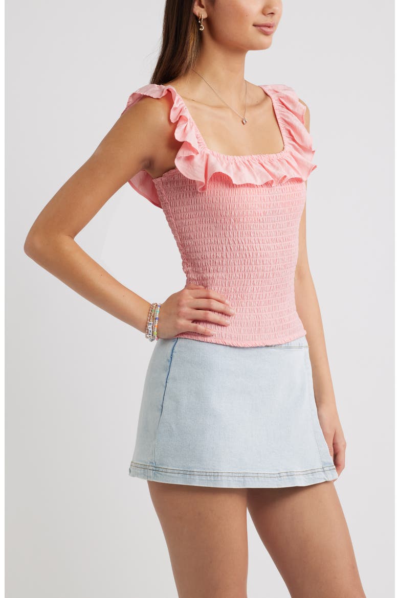 Smocked Ruffle Trim Tank, Alternate, color, PINK QUARTZ
