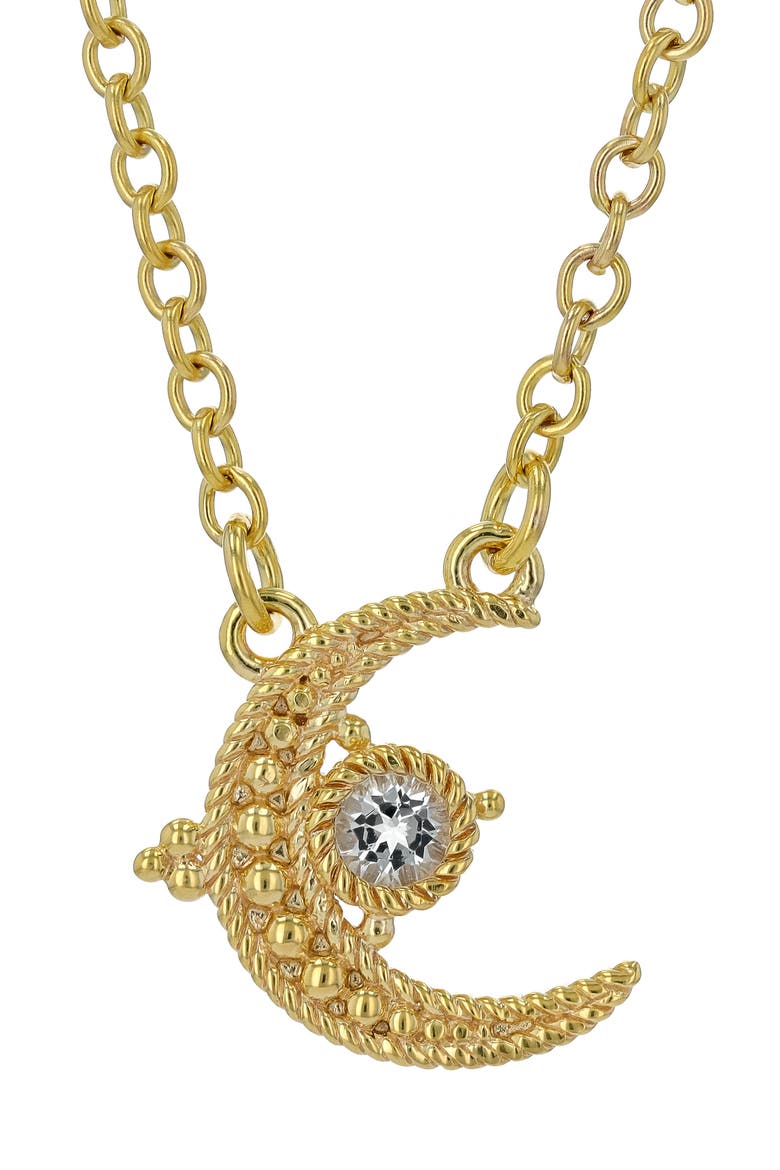 14K Gold White Topaz Crescent Moon Pendant Necklace, Main, color, WHITE