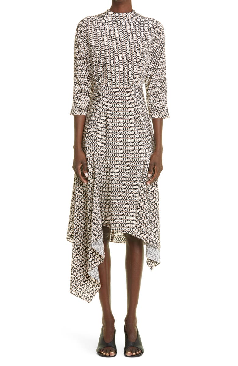 St. John Collection Icon Stripe Silk Crêpe de Chine Midi Dress, Main, color, 