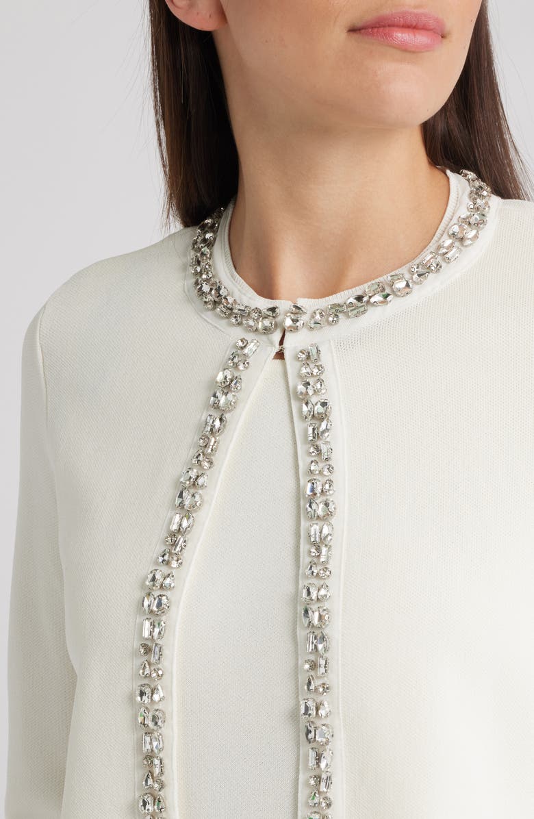 Anne Klein Rhinestone Trim Cardigan, Alternate, color, White Dove