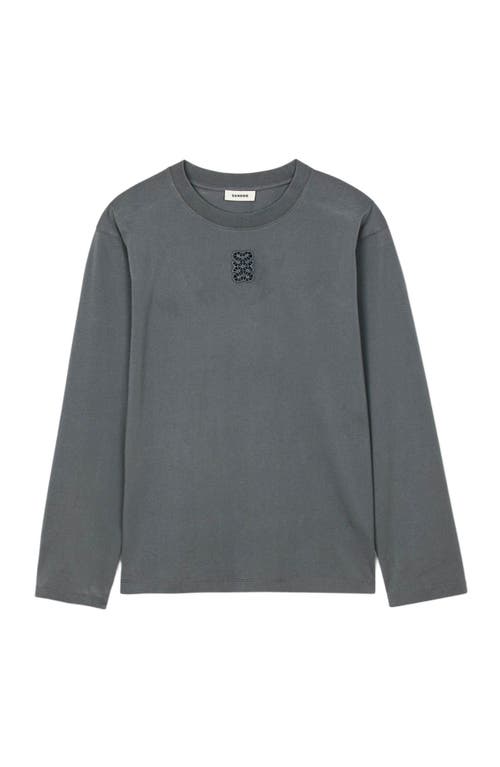 Sandro Ezrane Embroidered Long Sleeve Tee In Gray