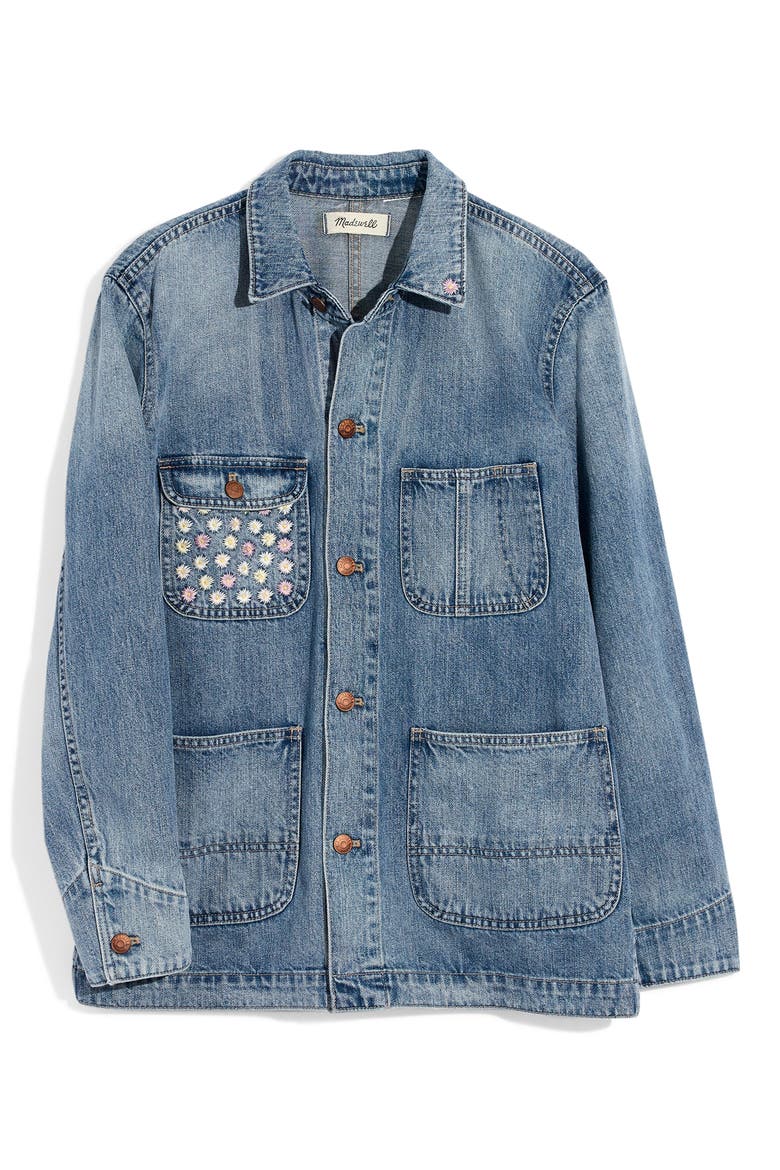 Embroidered Denim Chore Coat, Alternate, color, ROSSEAU WASH
