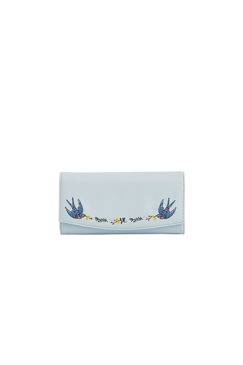 Swallow Embroidered Large Purse, Main, color, Light/Pastel Blue