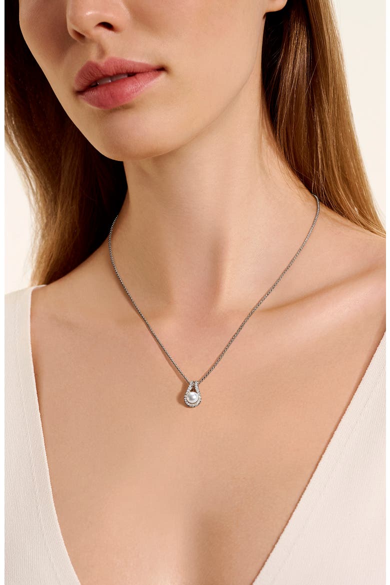 Surf Pendant Necklace, Sterling Silver, Freshwater Pearl, Diamonds, Alternate, color, SILVER