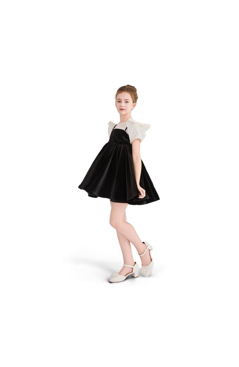 Tulleen Onyx Velvet Bow Dress, Alternate, color, Black