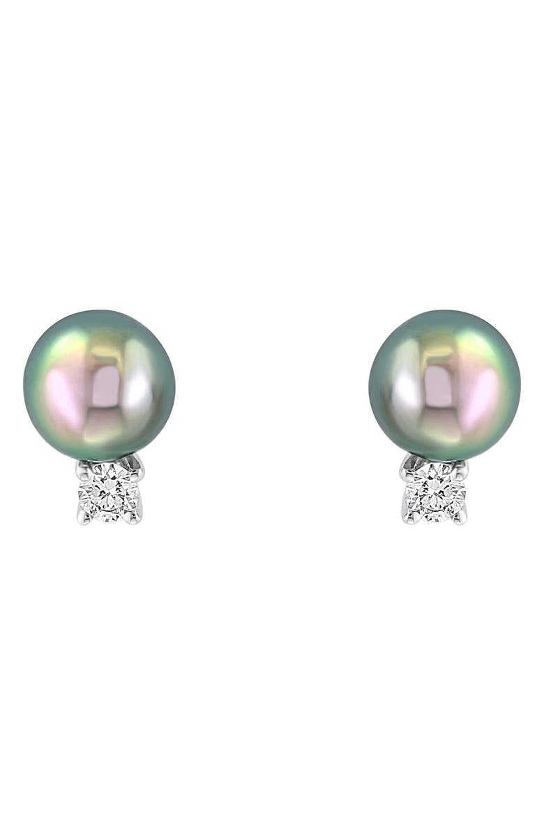 EFFY 14K White Gold Diamond & Tahitian Pearl Earrings, Main, color,