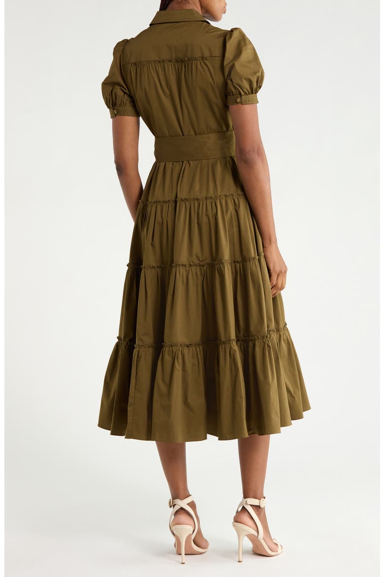 Queena Tiered Stretch Cotton Shirtdress, Alternate, color, DARK OLIVE