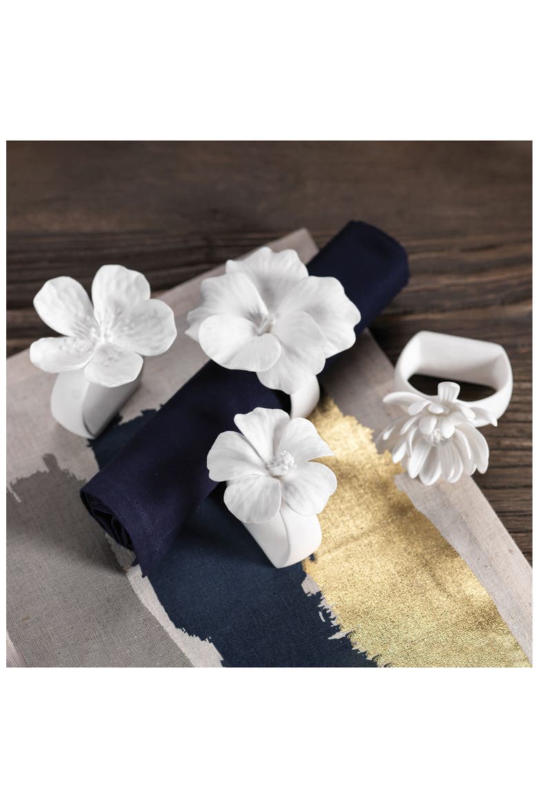 Assorted Bone China Flower Napkin Rings, Alternate, color, WHITE