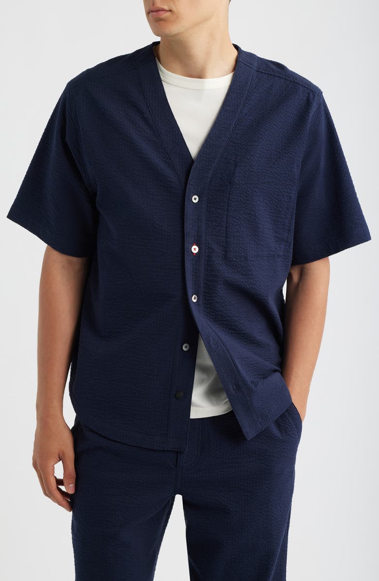 Imperfects Mr. Lynch's Benny Short Sleeve Seersucker Button-Up Jersey, Alternate, color, Dark Navy