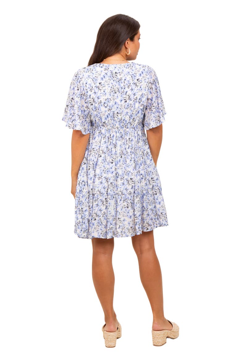 Floral V-Neck Flutter Sleeve Mini Dress, Alternate, color, Periwinkle