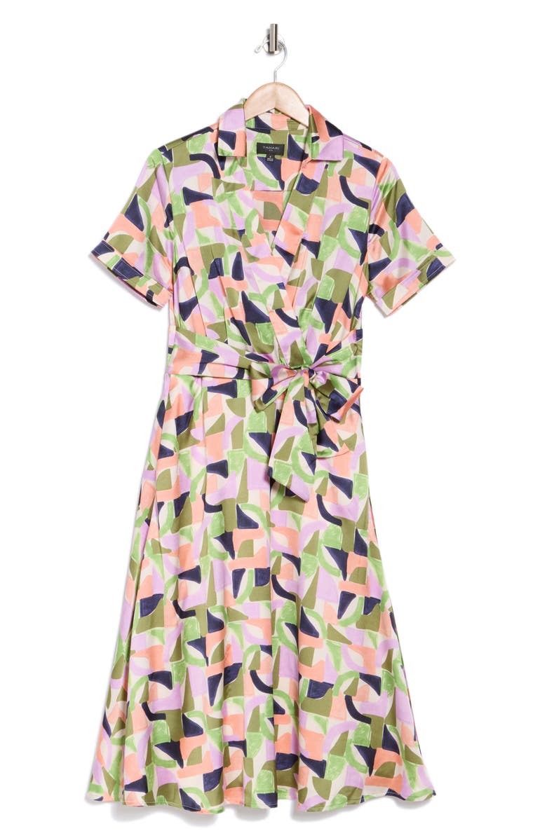 Tahari ASL Collared Wrap Dress, Alternate, color, Sand Multi