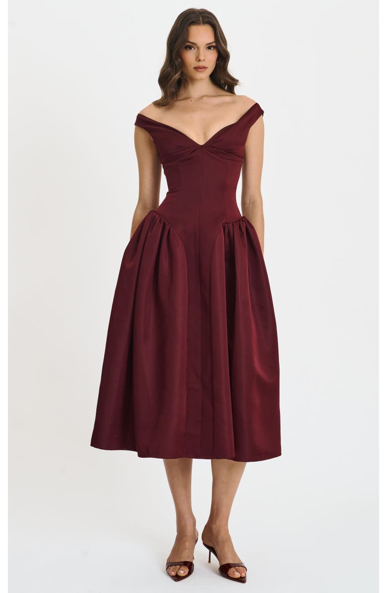 Miss Circle Omella Ruched Bust Sweetheart Flared Maxi Dress, Main, color, Burgundy