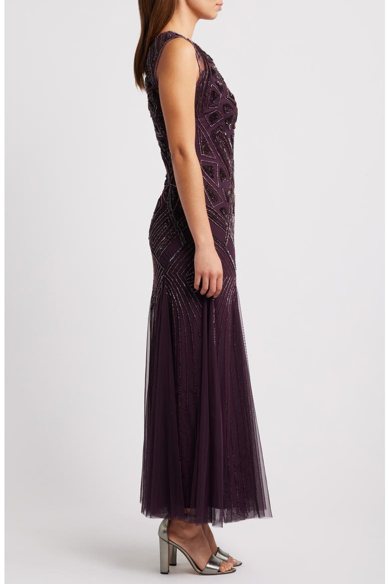Geometric Beaded Sleeveless Gown, Alternate, color, WINE
