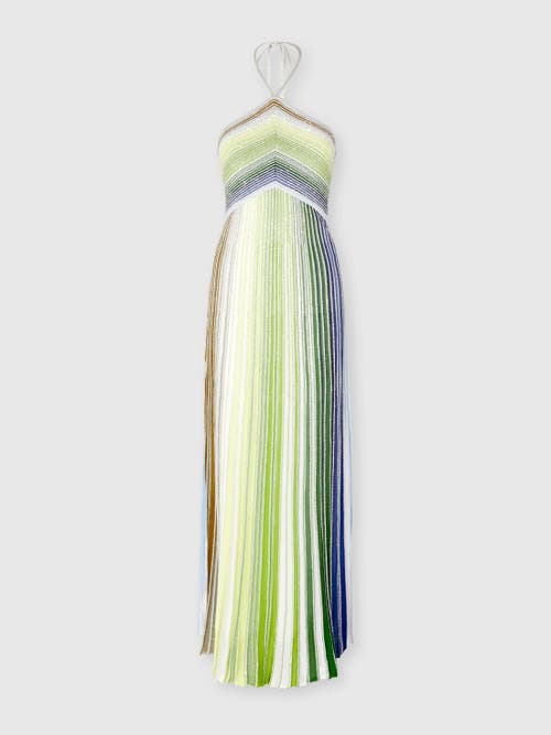 Shop Missoni Long Striped Dress With Sequins And Neck Fastening In Multicoloured