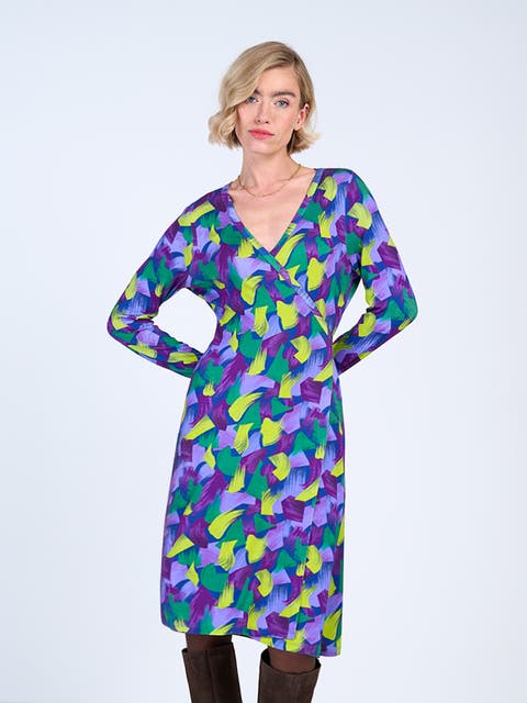 Long Sleeve Printed Wrap Dress