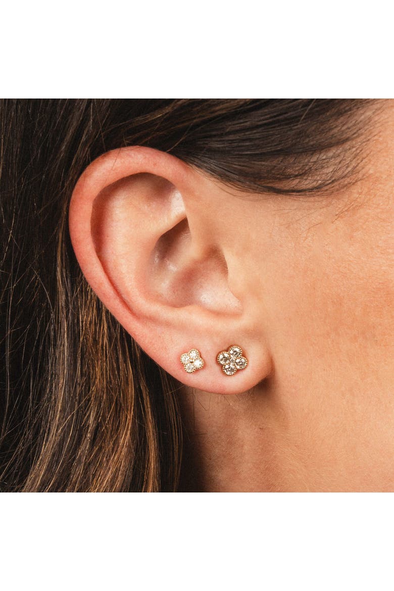 Large Diamond Clover Stud Earrings, Alternate, color, Yellow Gold