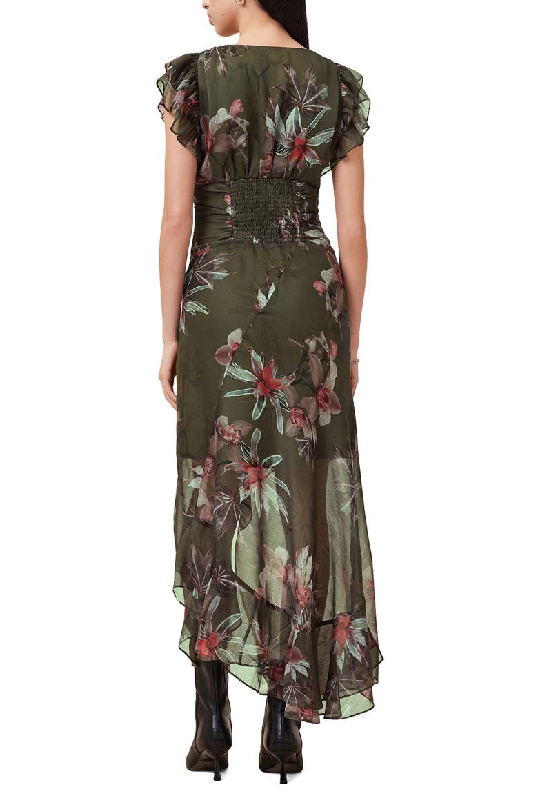 Brea Orchid Print Asymmetric Dress, Alternate, color, ADENA KHAKI GREEN