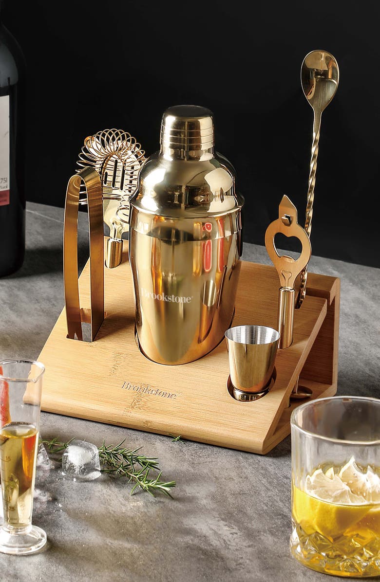 BROOKSTONE 7-Piece Goldtone Cocktail Serving Set, Alternate, color, Gold